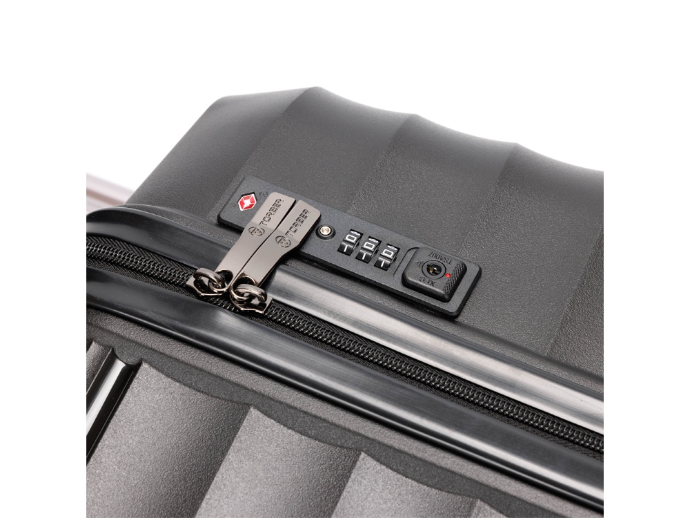 Чемодан TORBER НЕВО, чёрный, полипропилен, 49 х 28 х 76 см, 95 л