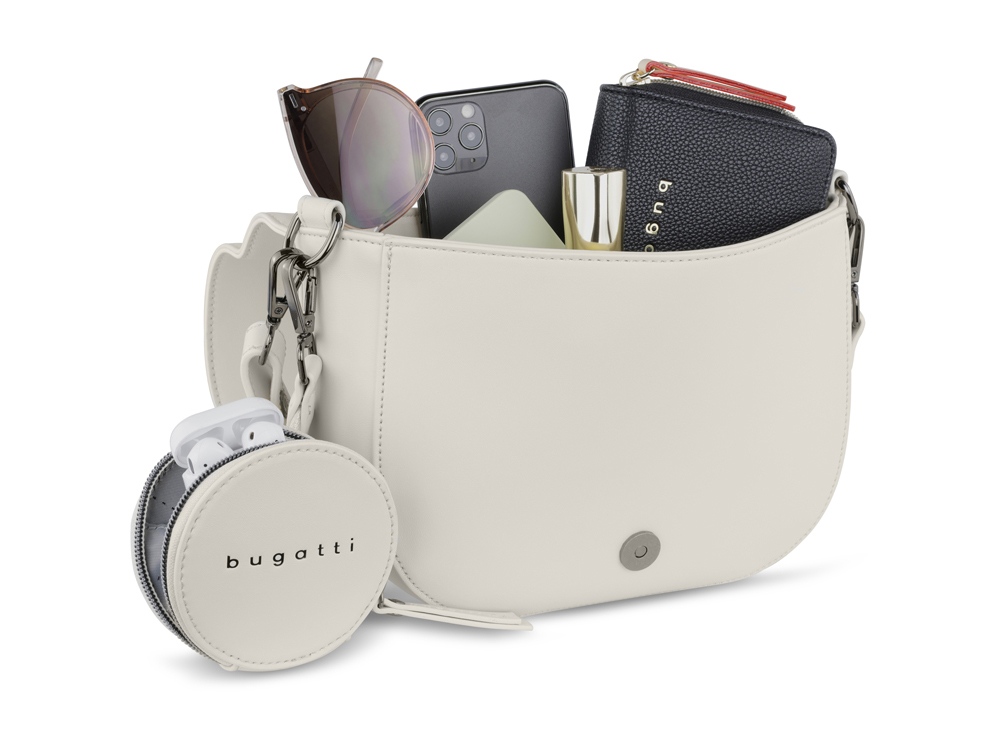 Сумка наплечная женская BUGATTI АЛМАТА | ALMATA, с кошельком, бежевая, полиуретан, 27х6х18,5 см