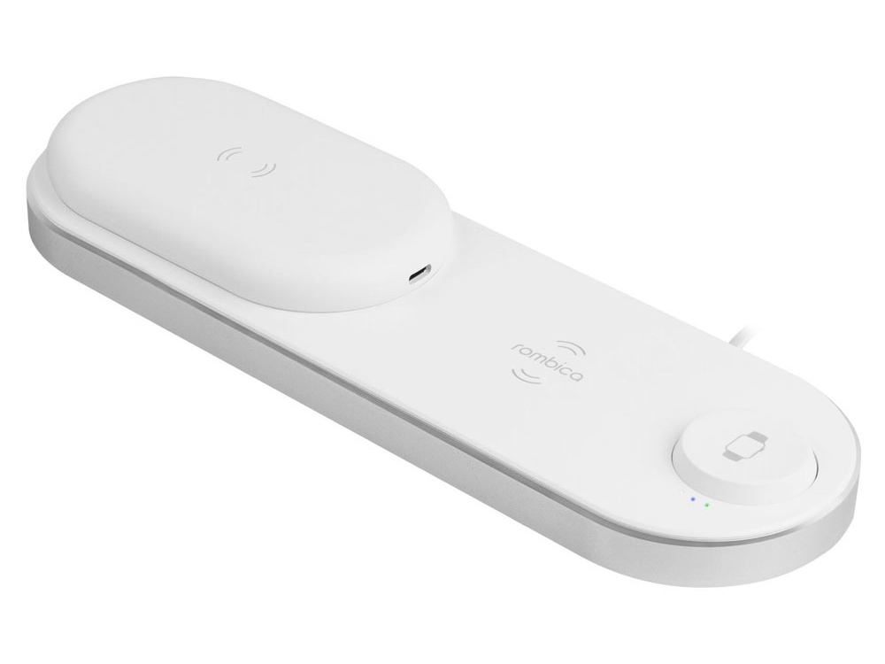 Беспроводное зарядное уcтройство 4-в-1 с внешним аккумулятором NEO DeskStation Pro, 8000 мАч с логотипом Rombica | Print Logo