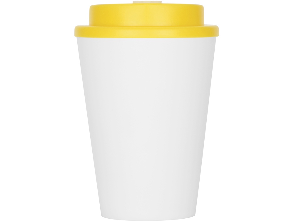 Пластиковый стакан Take away с двойными стенками и крышкой с силиконовым клапаном, 350 мл, белый/желтый