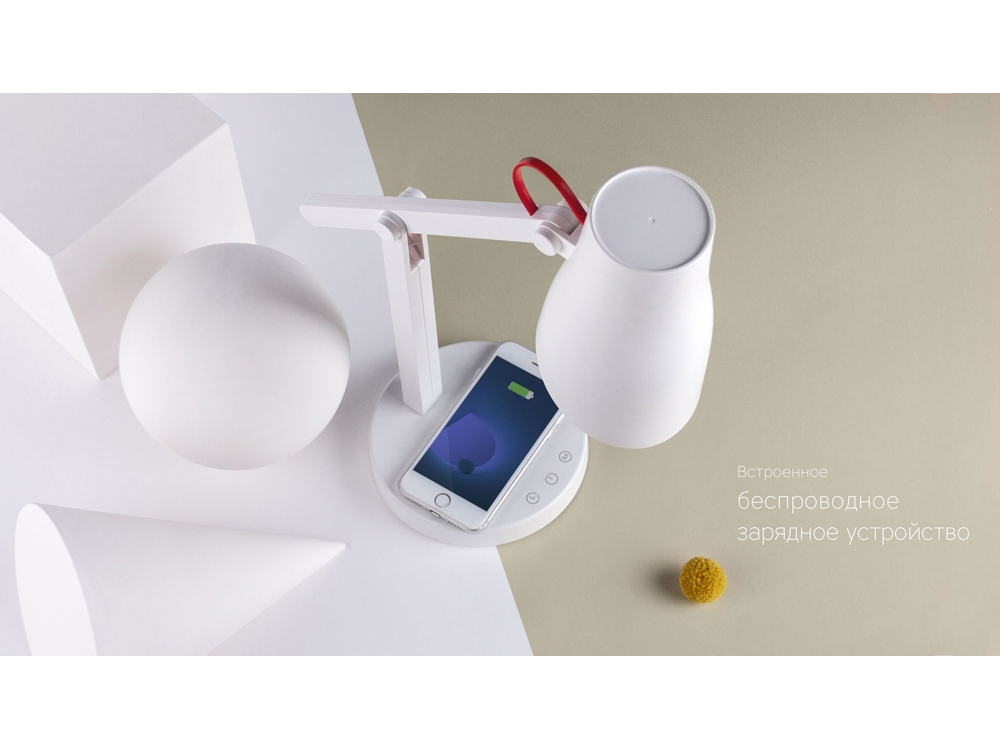 Настольная лампа c беспроводной зарядкой LED L1, 250Лм, 4.5 Вт, Qi, диммер, таймер, бел