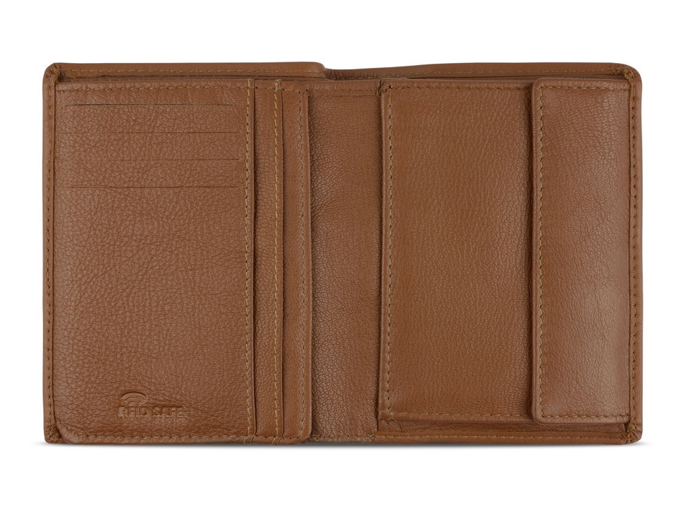 Портмоне BUGATTI Bomba, с защитой данных RFID, коньячного цвета, кожа/полиэстер, 10х2х12,5 см