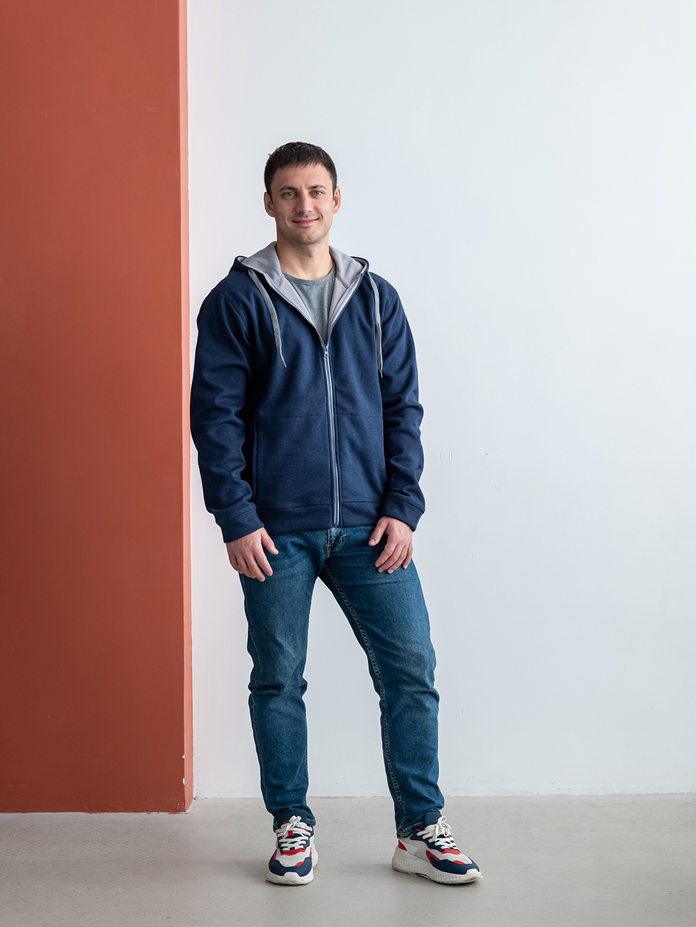 Толстовка мужская STAN с капюшоном на молнии сэндвич 320, 18, Серый меланж,  (50/60)  (56/XXXL)