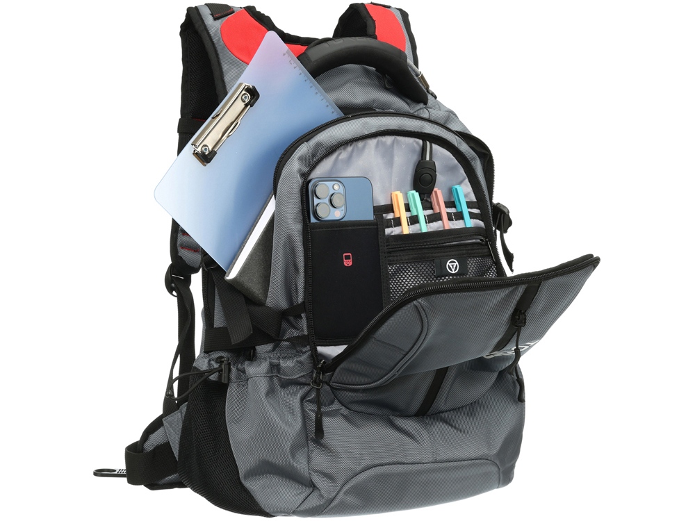 Рюкзак TORBER ДРАЙВ с отделением для ноутбука 15, серый/красный, полиэстер 1680D, 36x17x50 см, 30 л