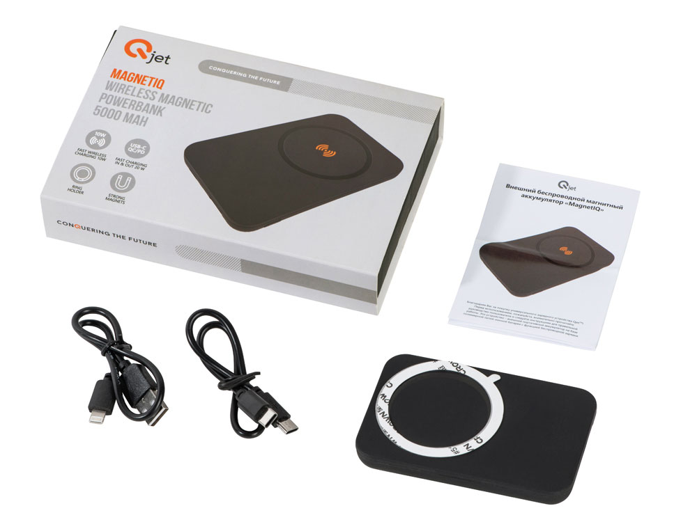 Магнитный беспроводной внешний аккумулятор MagnetIQ, 5000 mah, 10 W, черный (Р)