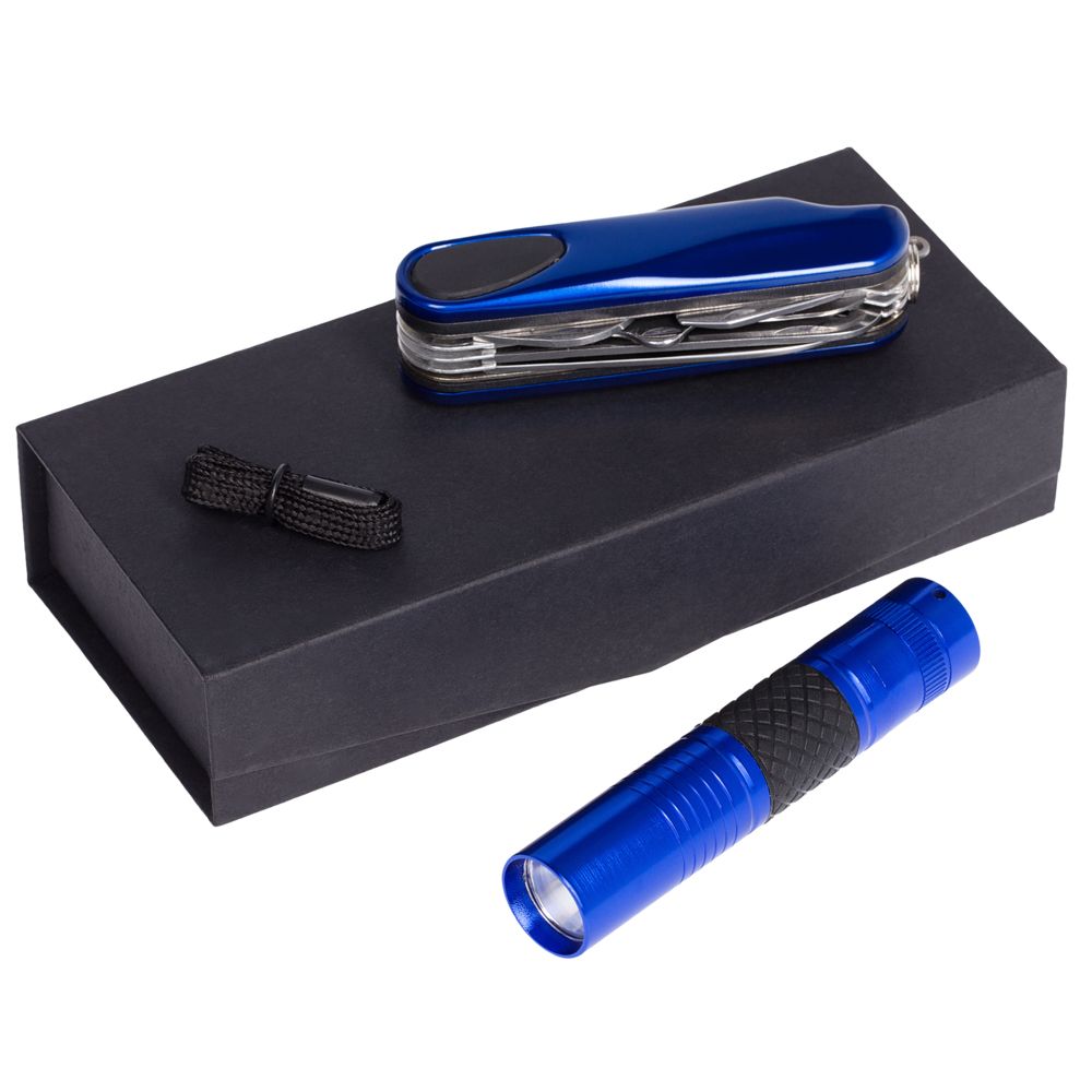 Набор «Зорге»: мультитул и фонарик, синий с логотипом  | Print Logo