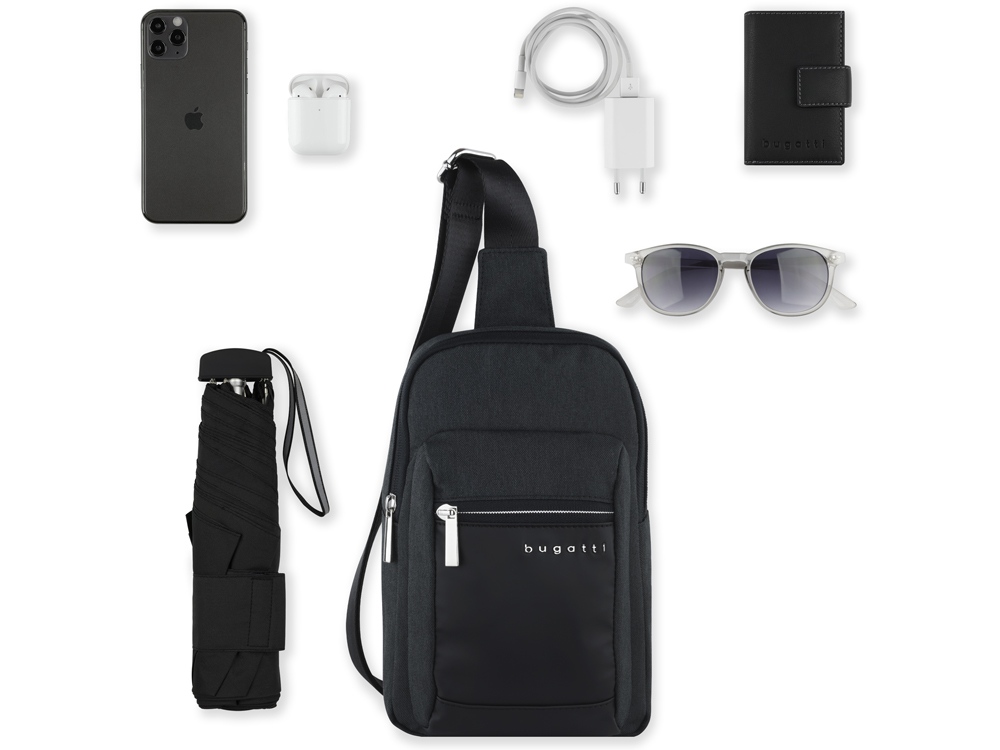 Сумка кросс-боди мужская BUGATTI СЕРА | SERA, антрацитовая, полиэстер, 17х6х26,5 см, 2,5 л
