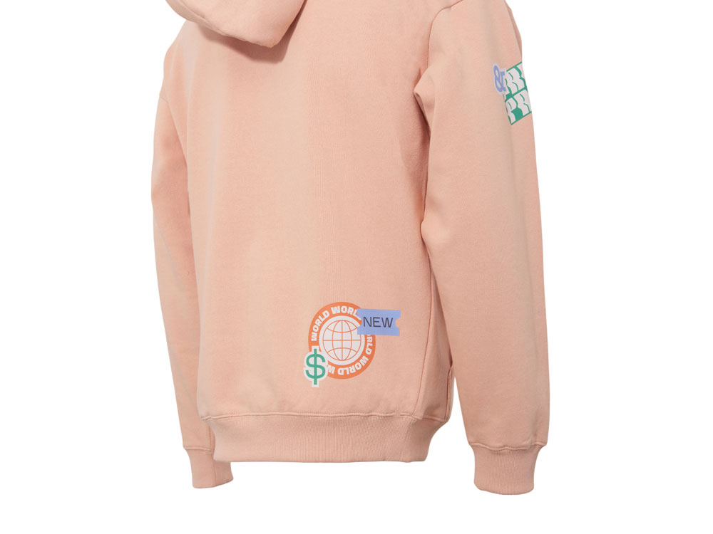 Толстовка с капюшоном оверсайз Berlin унисекс, лососевый, ДТФ, бренд тайп и лейбл