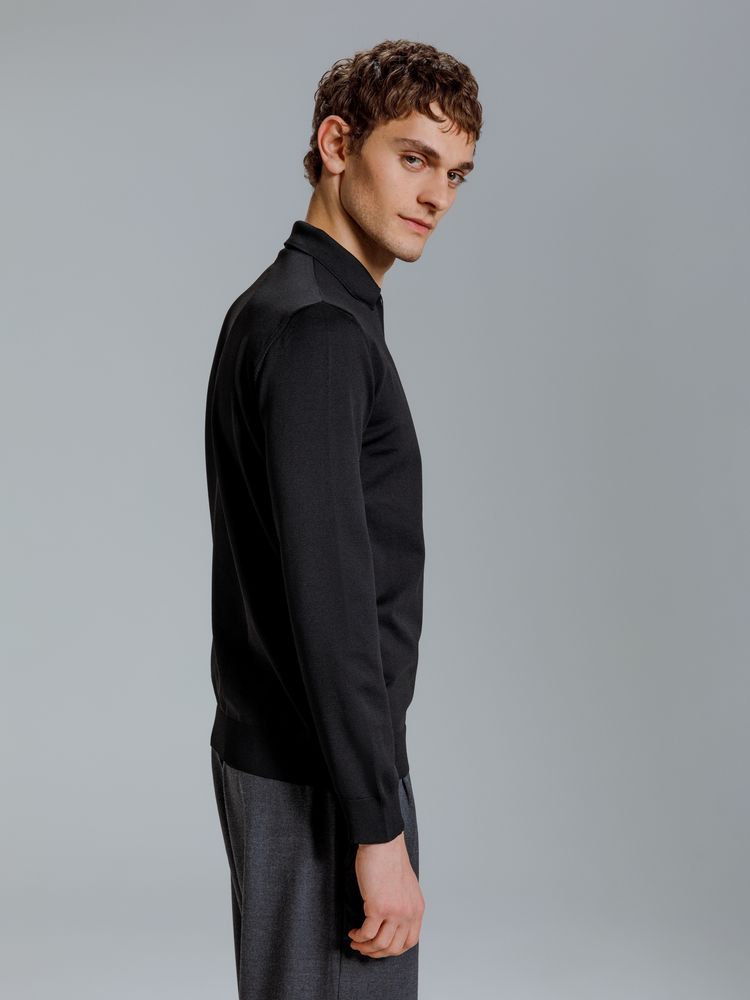 Рубашка поло мужская с длинным рукавом Terrazzo, черная, размер 2XL/3XL