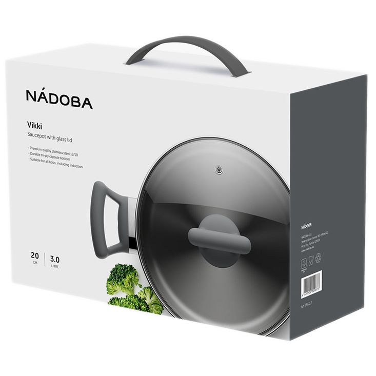 Кастрюля со стеклянной крышкой Vikki — пример нанесения логотипа (Nadoba) | Print Logo