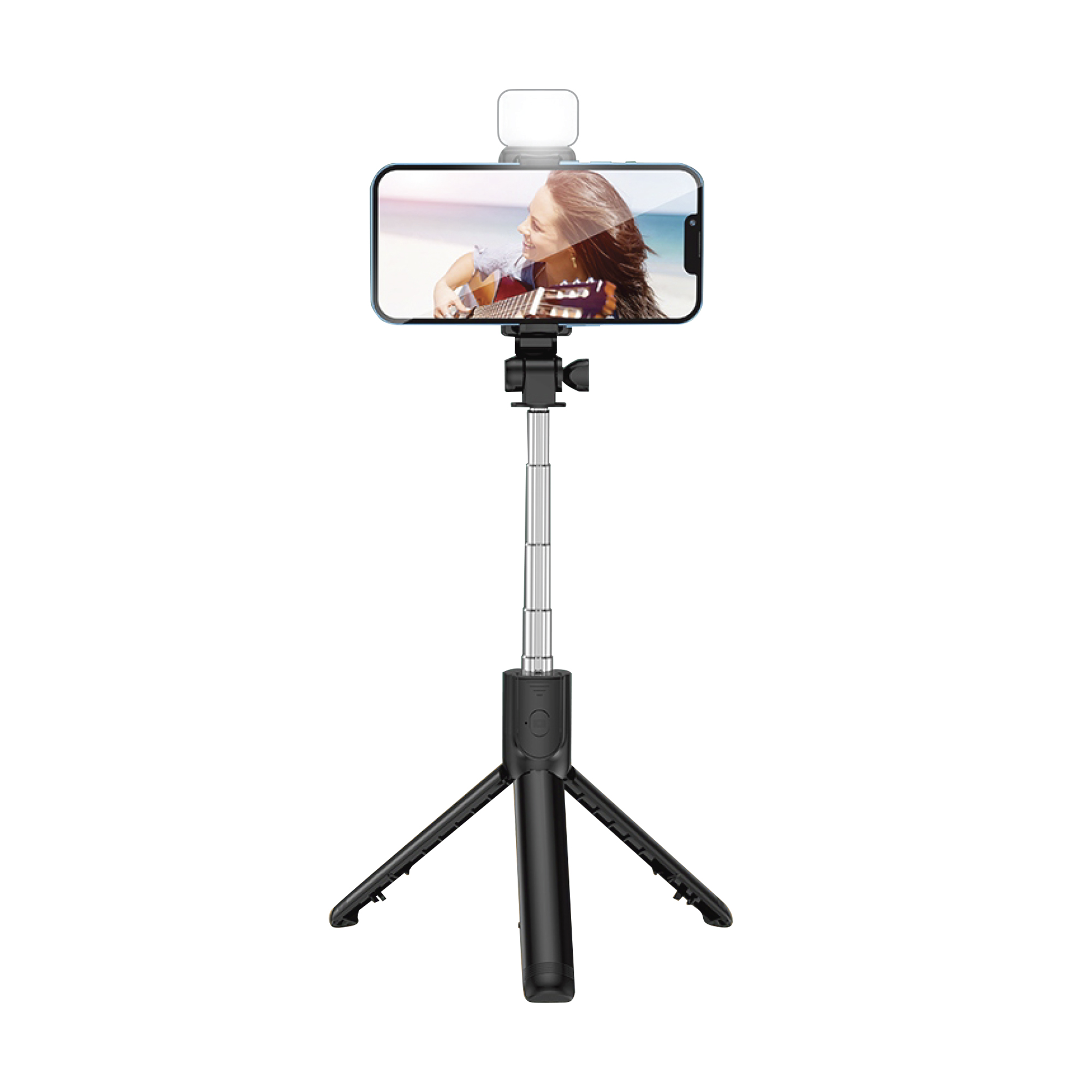 Селфи-палка-штатив "Periscope" с лампой и пультом дистанционного управления, черный