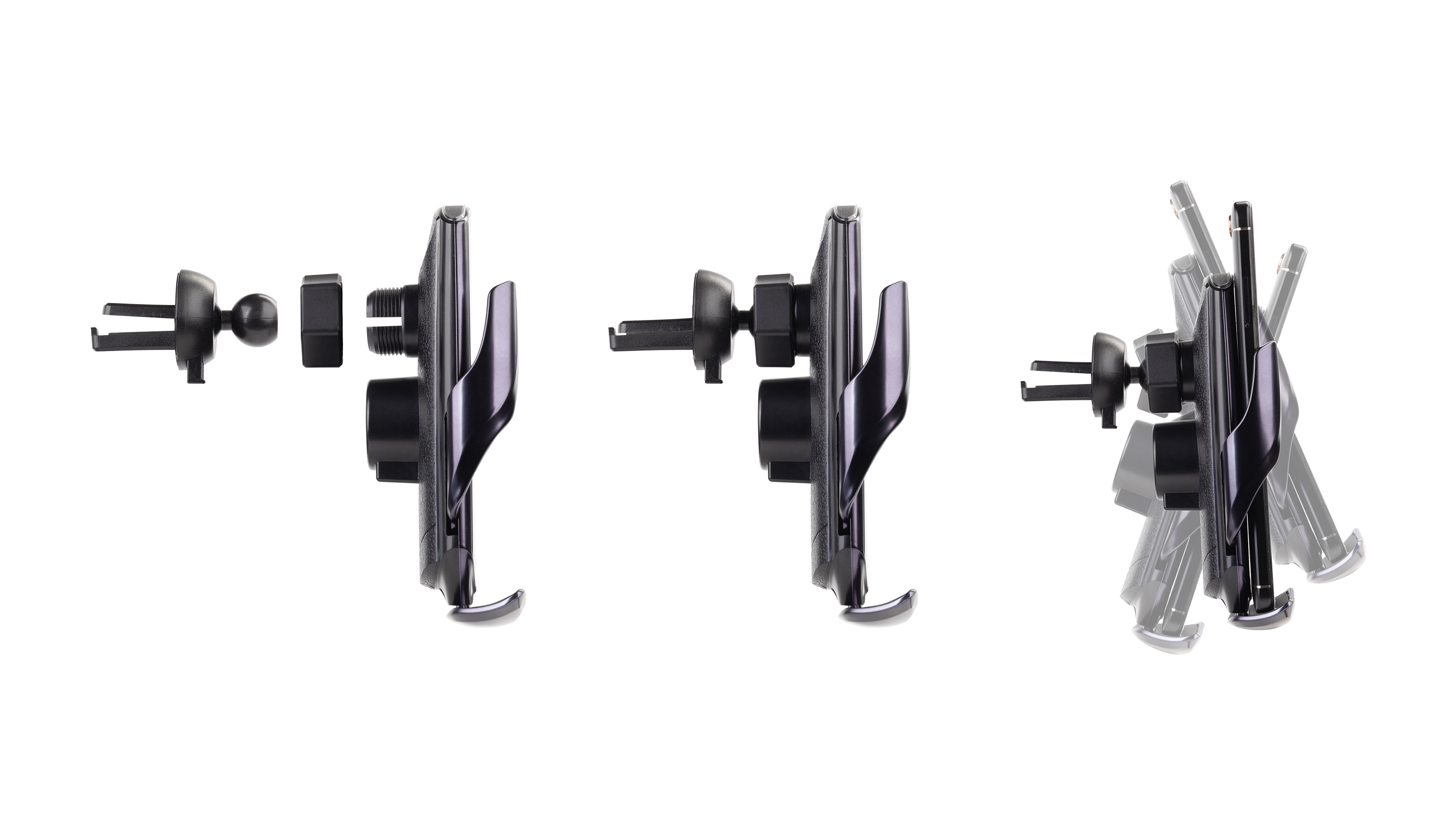 Автомобильное сенсорное беспроводное (15W) зарядное устройство "Titan" с набором переходников для магнитной зарядки, с подсветкой логотипа, черный