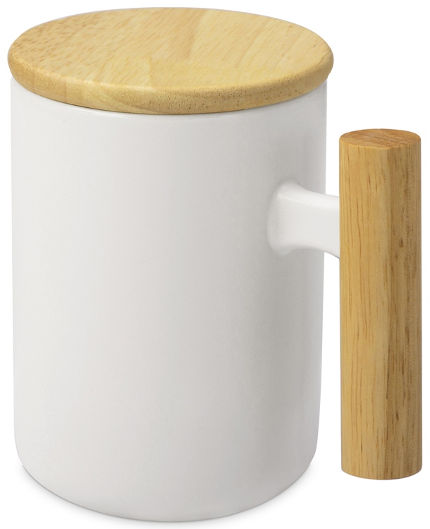 Кружка с ручкой и крышкой из каучукового дерева Jeny с логотипом Eat&Bite | Print Logo