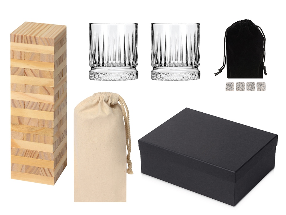 Подарочный набор с бокалами, камнями для виски и дженгой с логотипом  | Print Logo