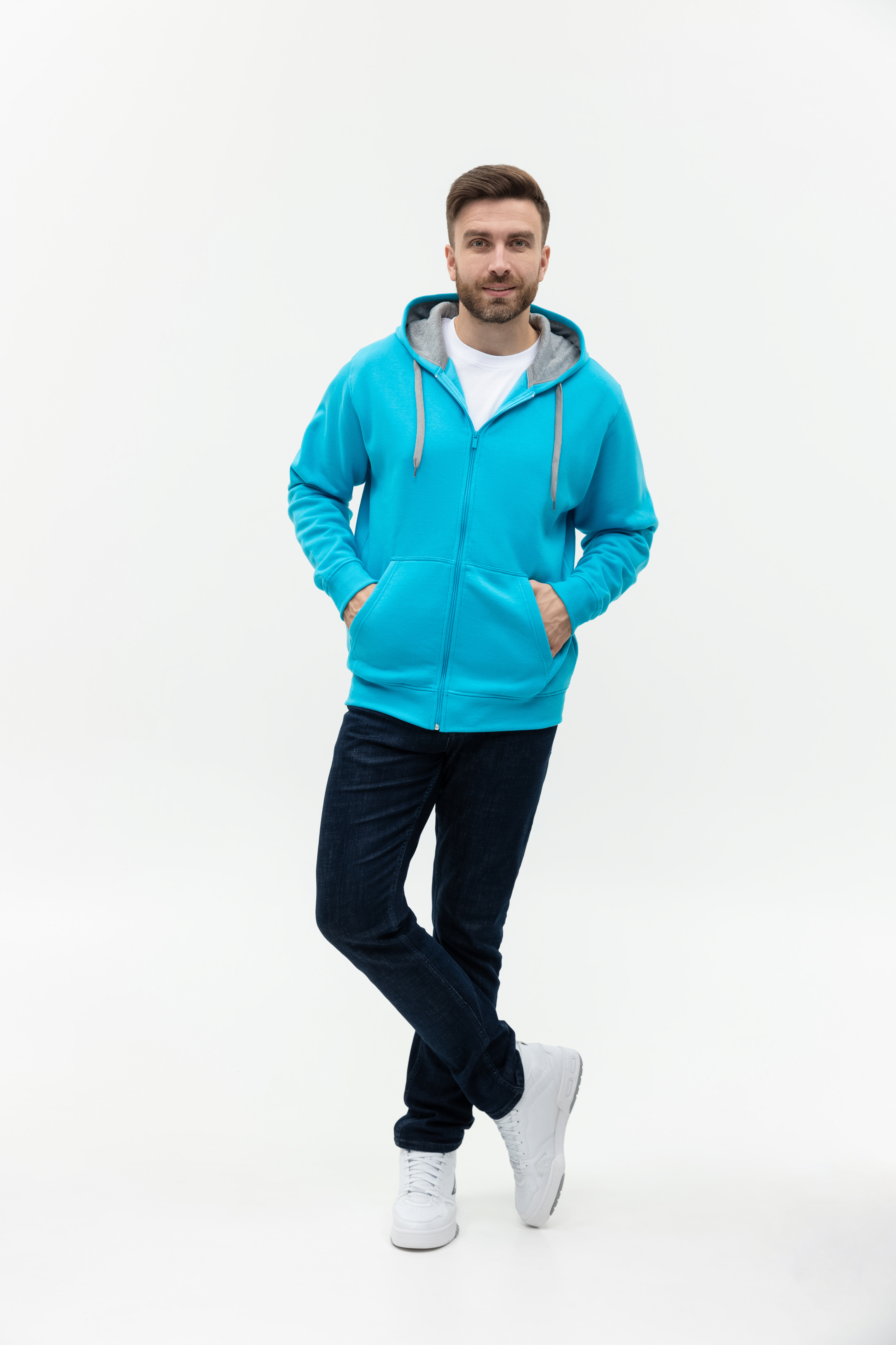 Толстовка мужская STAN с капюшоном на молнии футер с начёсом 280, 17, Бирюзовый,  (32)  (48/M)