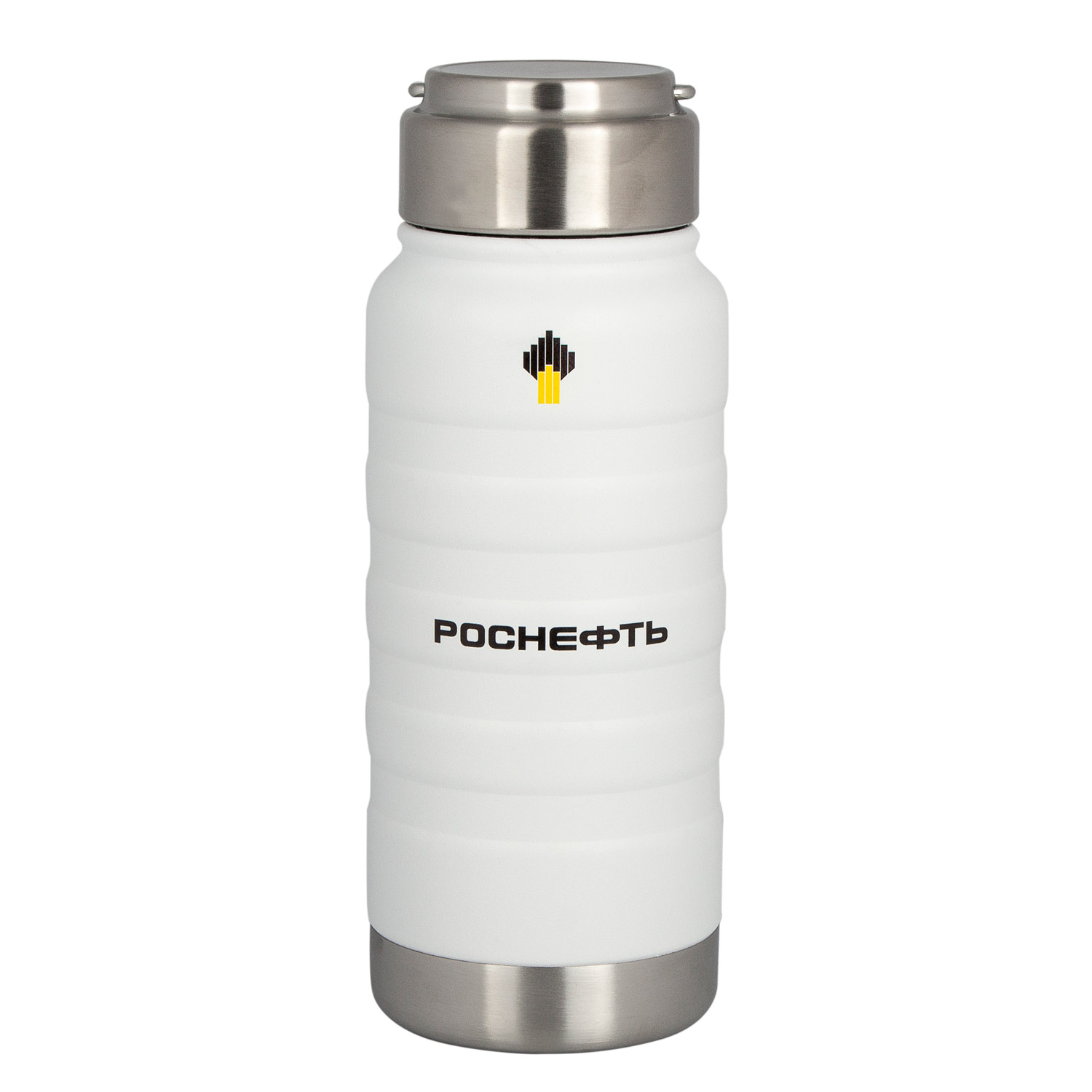 Термобутылка вакуумная герметичная Garda, белая — пример нанесения логотипа (Portobello Термокружки) | Print Logo