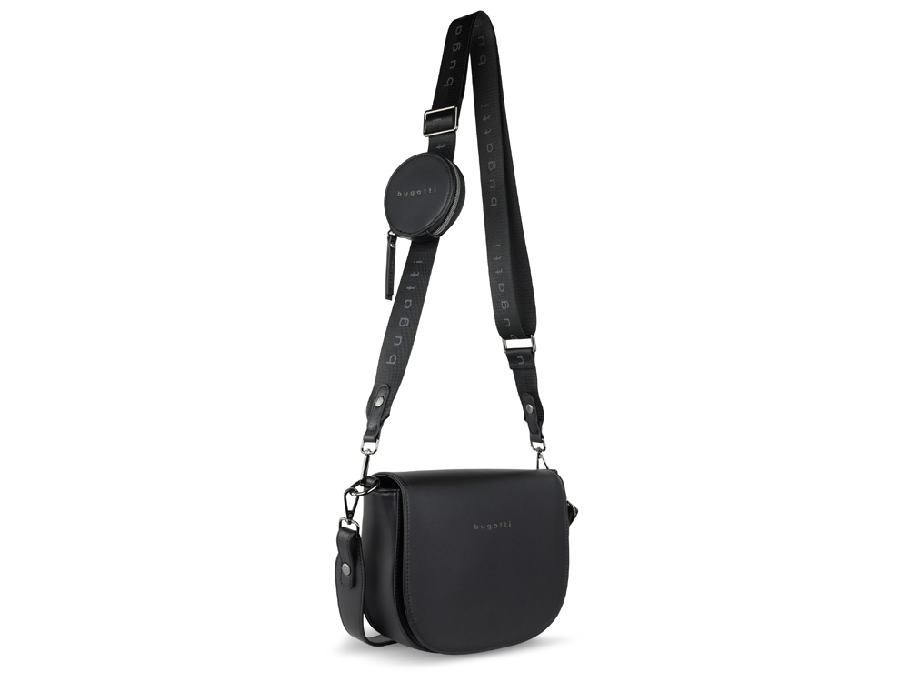 Сумка наплечная женская BUGATTI АЛМАТА | ALMATA, с кошельком, чёрная, полиуретан, 27х6х18,5 см