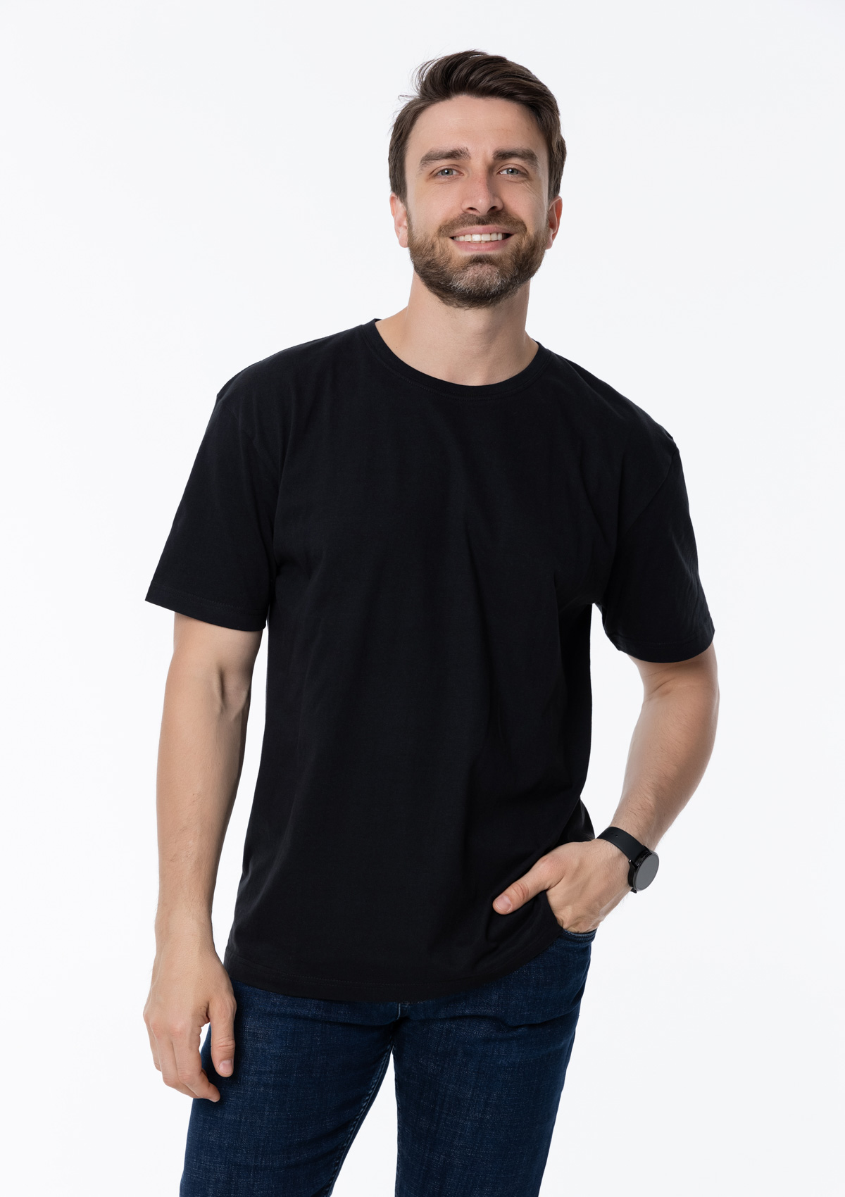 Футболка унисекс без бокового шва STAN хлопок 160, 02, Чёрный,  (20)  (46/S)