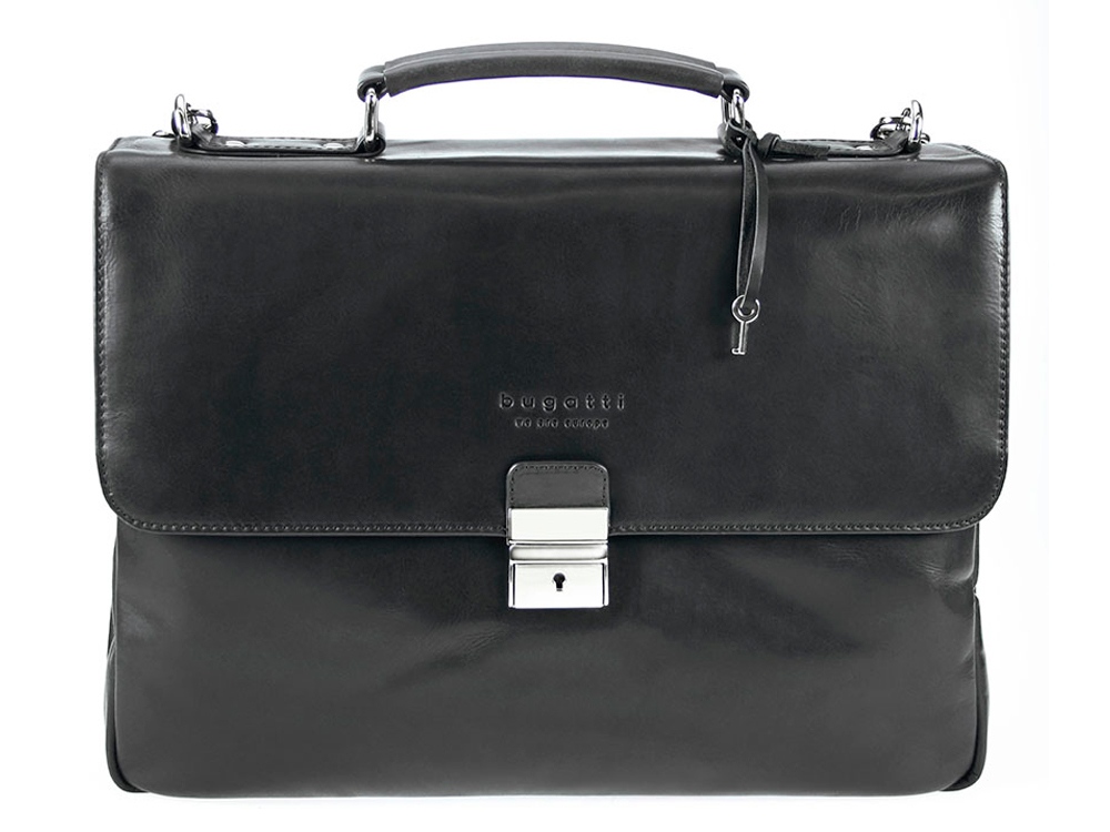 Портфель BUGATTI РОМАНО | ROMANO 15'', чёрный, натуральная воловья кожа, 40х12х30 см