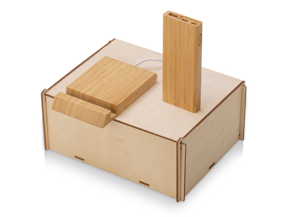 Подарочный набор с БЗУ и внешним аккумулятором Bamboo Set с логотипом  | Print Logo