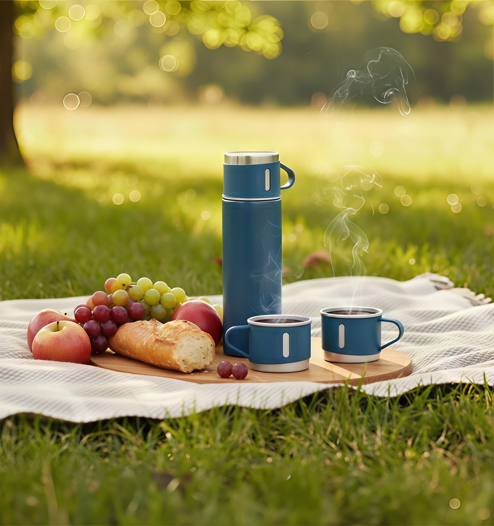 Набор подарочный "Алтай": термос, 3 кружки, покрытие пудра, серый