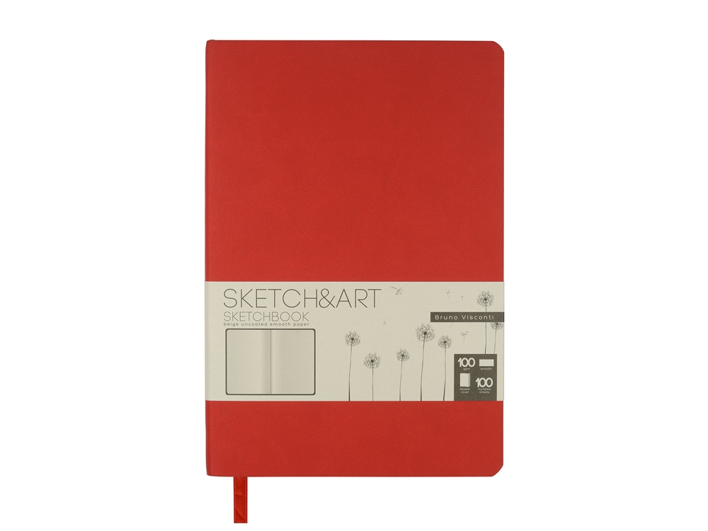 Скетчбук Sketch & Art в мягком переплете 140х210 мм, 100 л. бежевой бумаги 100 гр., красный