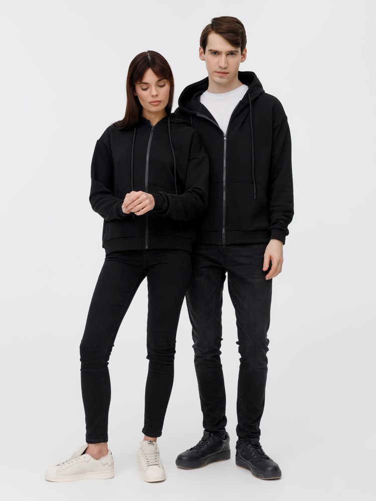 Толстовка унисекс оверсайз на молнии Zippy Terry, черная, размер XL/XXL