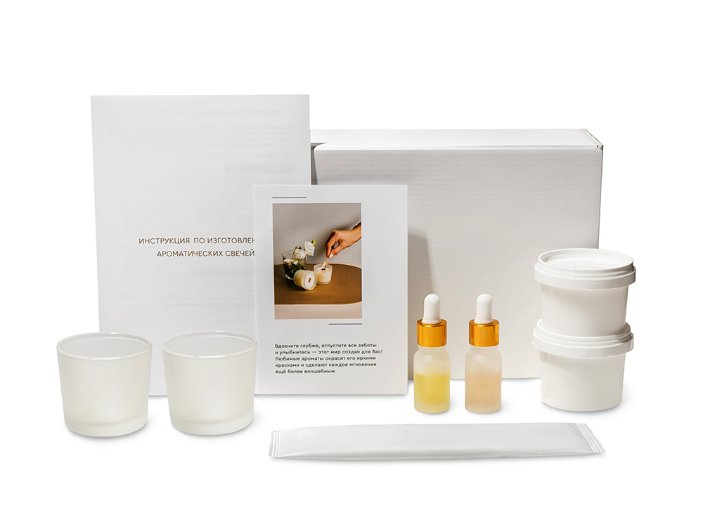 Набор для создания 2-х ароматических свечей: амбра и табак/маракуйя, сандал и пачули с логотипом Lights of Moscow | Print Logo