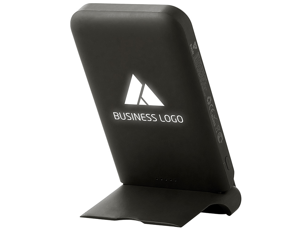 Беспроводной внешний аккумулятор с подсветкой лого и подставкой Magflash, 10000 мАч, 15 Вт, черный