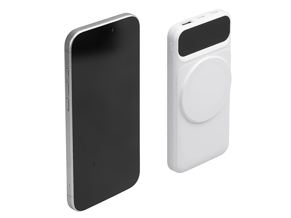 Магнитный беспроводной внешний аккумулятор со встроенными кабелями Мэни,быстаря зарядка, 10000 мАч, белый