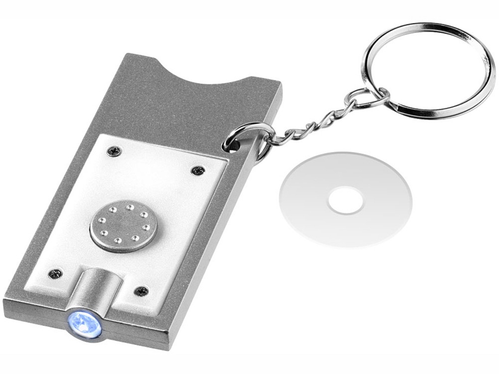 Брелок-держатель для монет Allegro с фонариком, белый/серебристый