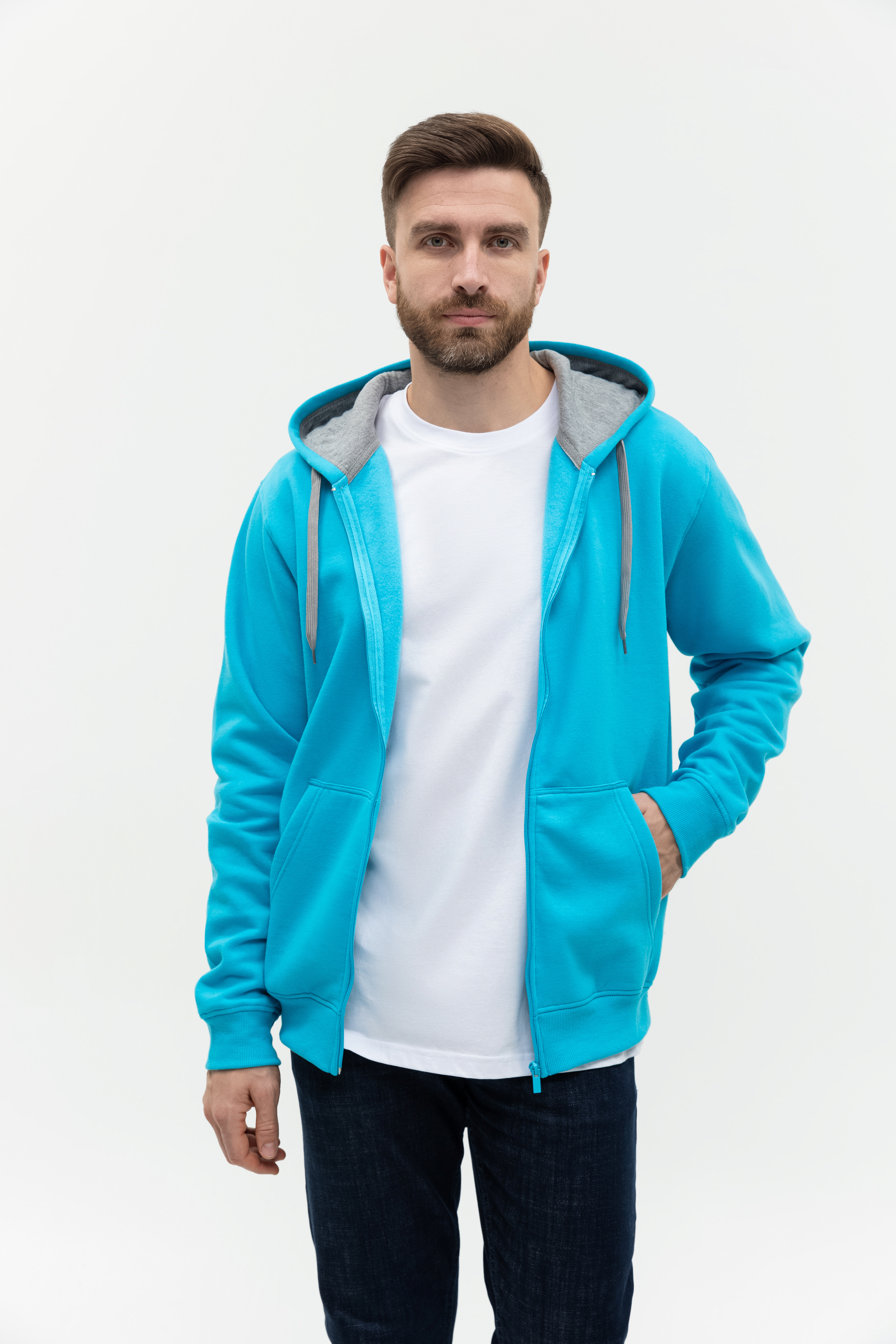 Толстовка мужская STAN с капюшоном на молнии футер с начёсом 280, 17, Бирюзовый,  (32)  (52/XL)
