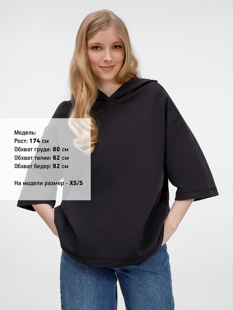 Футболка оверсайз унисекс с капюшоном Neofit, черная, размер XS/S
