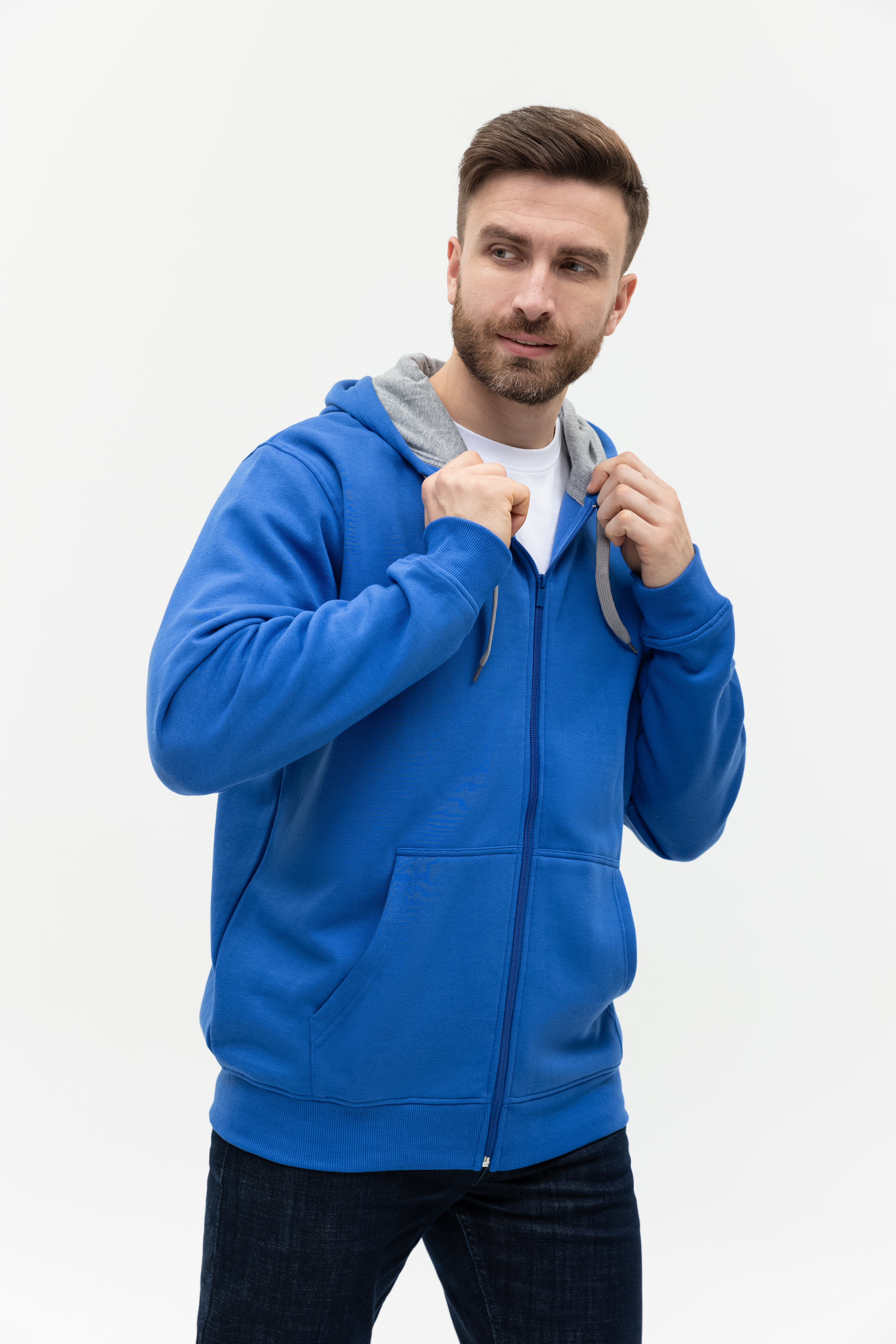 Толстовка мужская STAN с капюшоном на молнии футер с начёсом 280, 17, Синий,  (16/1)  (48/M)