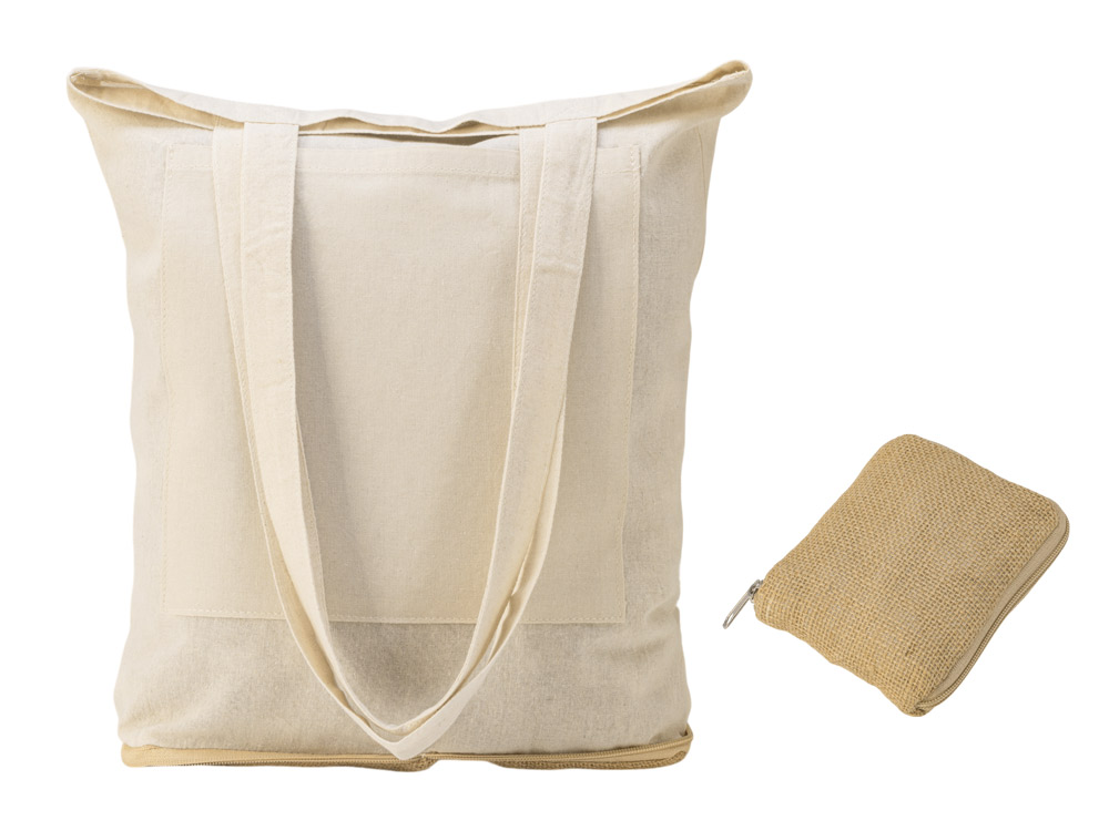Складная сумка Jute из хлопка и джута с карманом с логотипом  | Print Logo