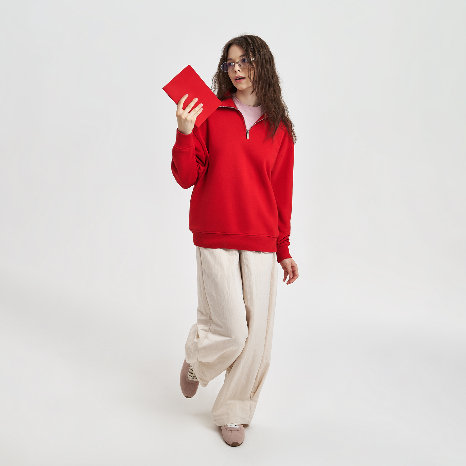 Толстовка на молнии унисекс Флоу (Flow), красная, размер XS/S