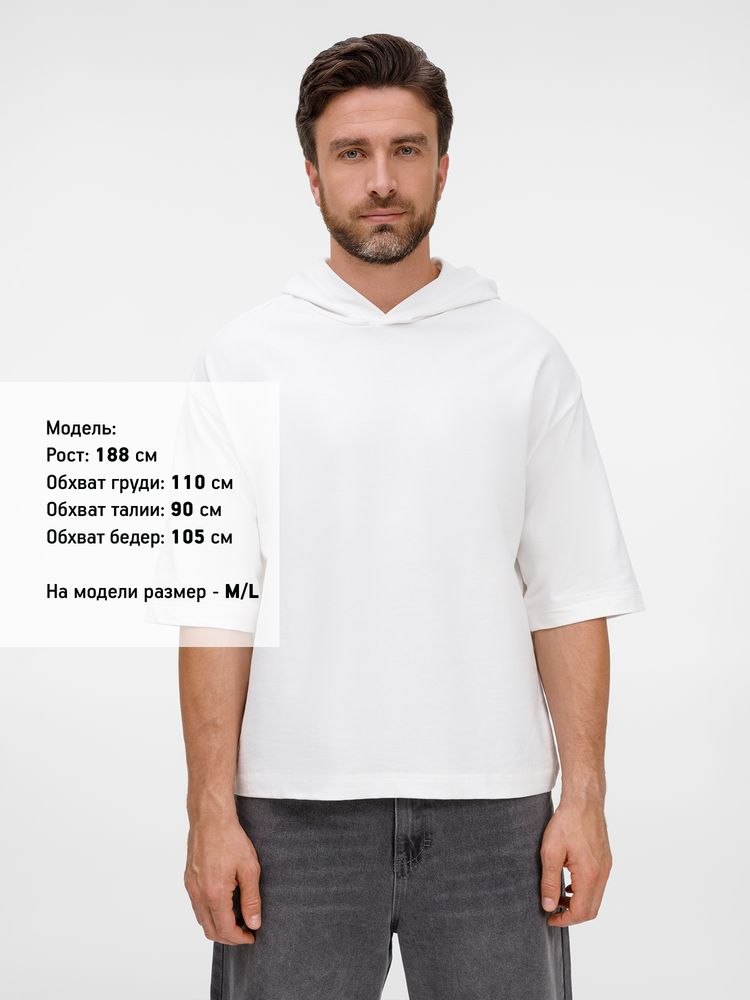 Футболка оверсайз унисекс с капюшоном Neofit, молочно-белая, размер XS/S
