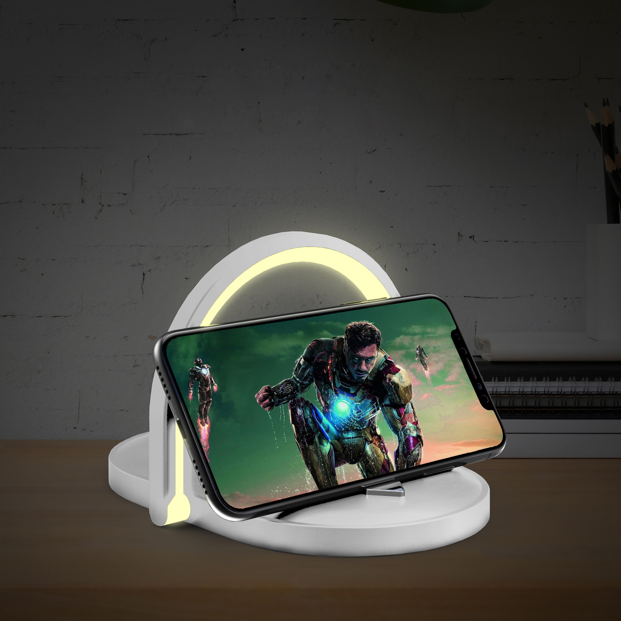 Лампа складная с беспроводным (15W) зарядным устройством "Sky Light", белый с серым