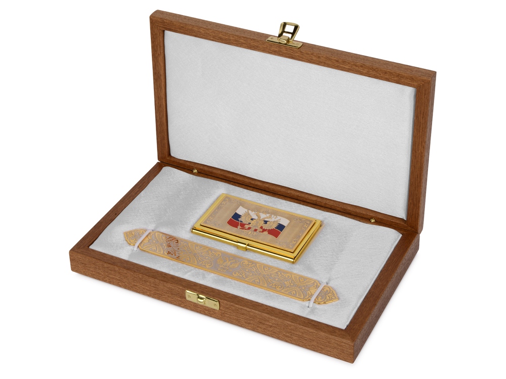 Набор Vip-персона: визитница с закладкой для книг с символикой РФ с логотипом  | Print Logo