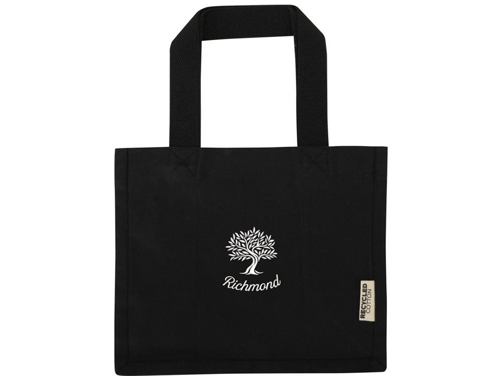 Мини эко-сумка Odessa с клинчиком, изготовленная из переработанного хлопка, сертифицированного согласно GRS, плотностью 220 г/м², объемом 9 л - сплошной черный