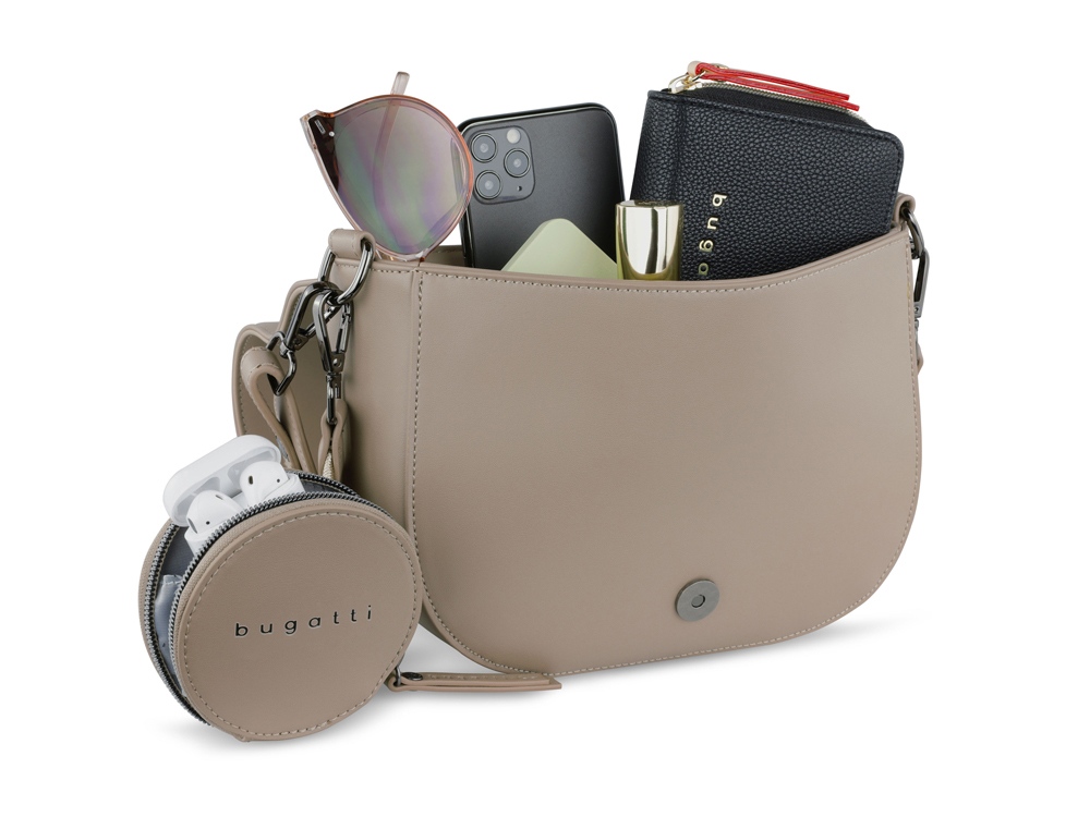 Сумка наплечная женская BUGATTI АЛМАТА | ALMATA, с кошельком, песочная, полиуретан, 27х6х18,5 см