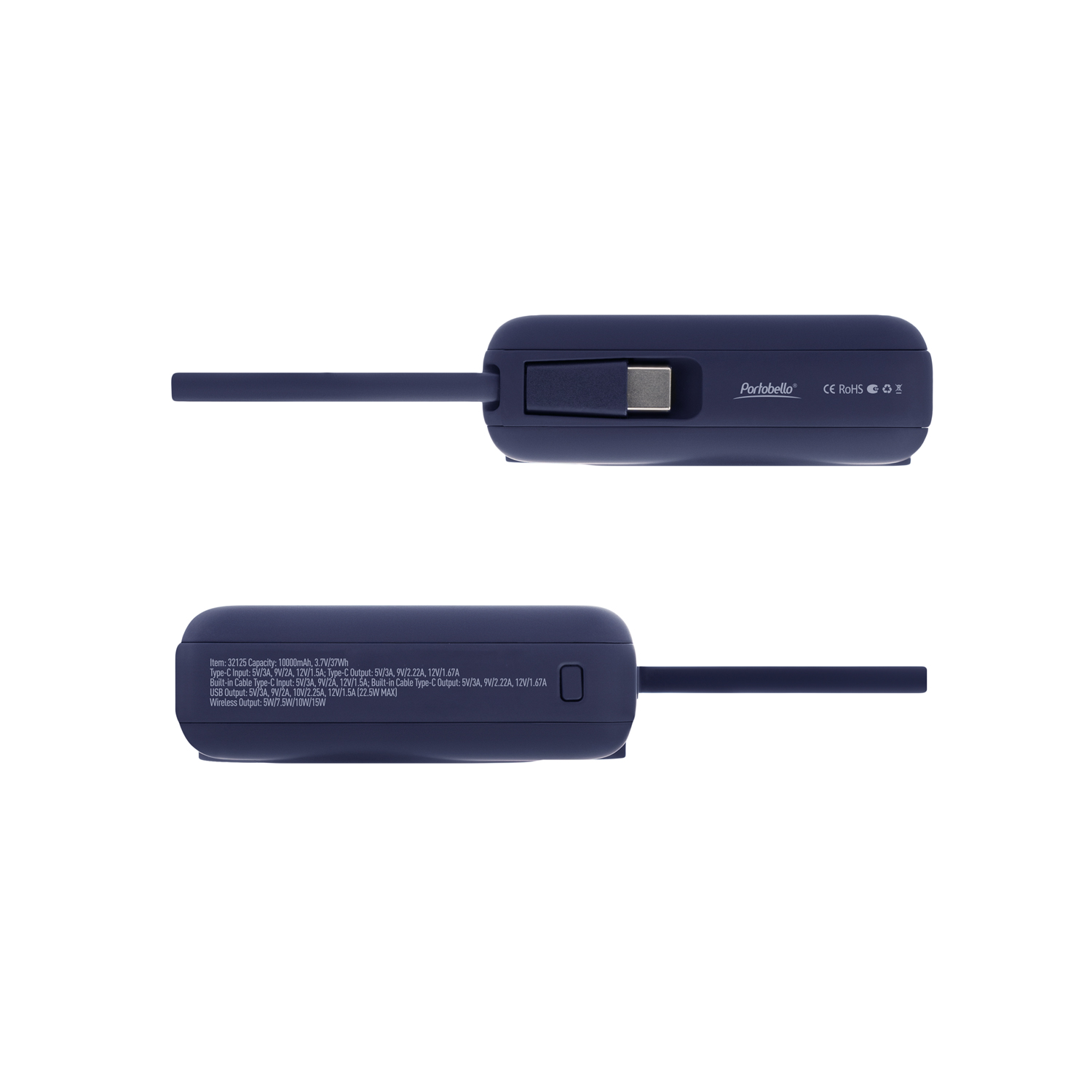 Внешний аккумулятор с подсветкой Ritter PD 10000mAh с функцией беспроводной зарядки 15W, синий