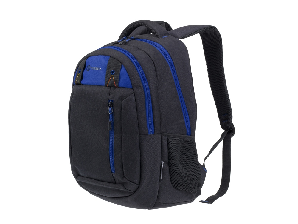 Рюкзак TORBER КЛАСС, черный с синей вставкой, полиэстер 900D, 45 x 32 x 16 см