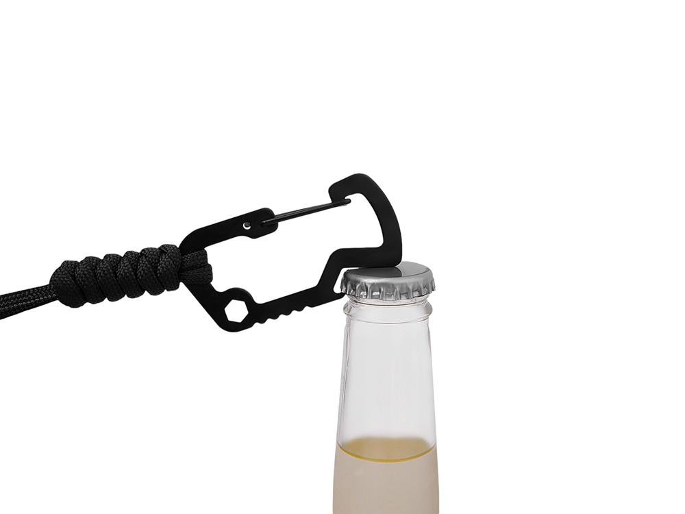 Брелок-шнурок Spanner с карабином с открывашкой для бутылок и ключом-шестигранником, черный