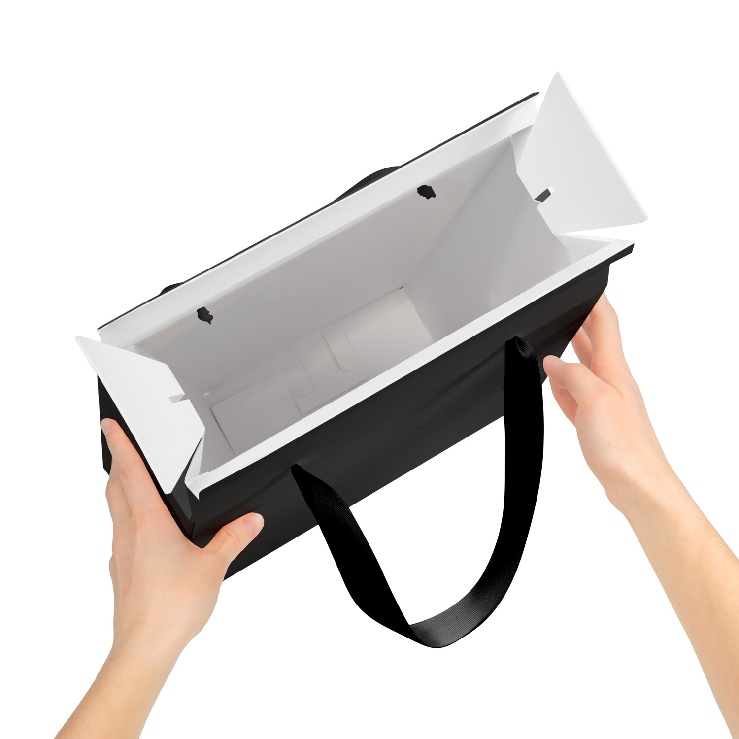 Подарочная коробка-пакет универсальная большая, белая — пример нанесения логотипа (Portobello подарочная упаковка) | Print Logo