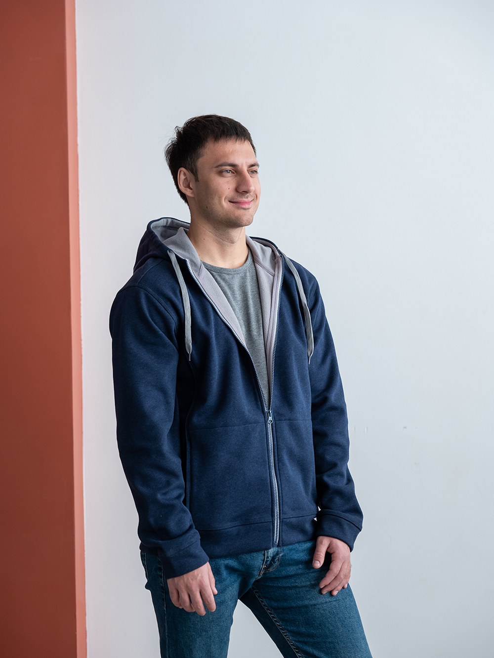 Толстовка мужская STAN с капюшоном на молнии сэндвич 320, 18, Серый меланж,  (50/60)  (56/XXXL)