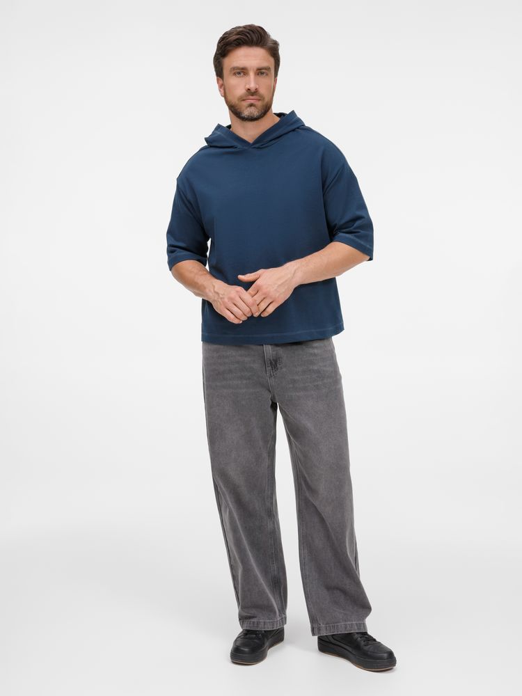 Футболка оверсайз унисекс с капюшоном Neofit, темно-синяя, размер XL/XXL