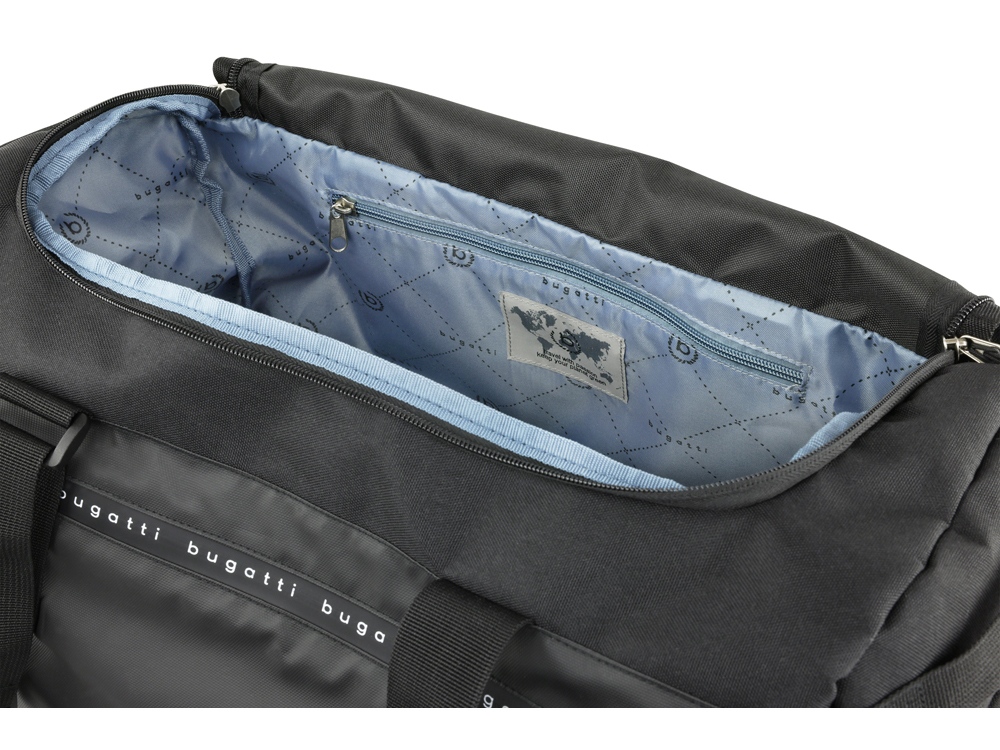 Сумка спортивная BUGATTI БЛАНК ОБЛЕГЧЕННАЯ | BLANC DELIGHT, чёрная, нейлон RPET600D/тарпаулин/полиэстер, 47х23х28 см, 22 л