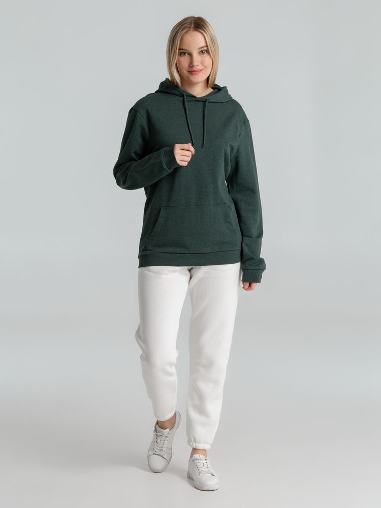Толстовка с капюшоном унисекс Hoodie, темно-зеленый меланж, размер M