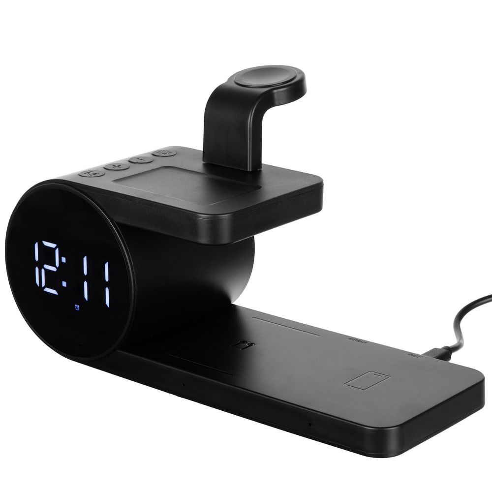 Станция беспроводной зарядки с часами fullStack — пример нанесения логотипа (Indivo) | Print Logo